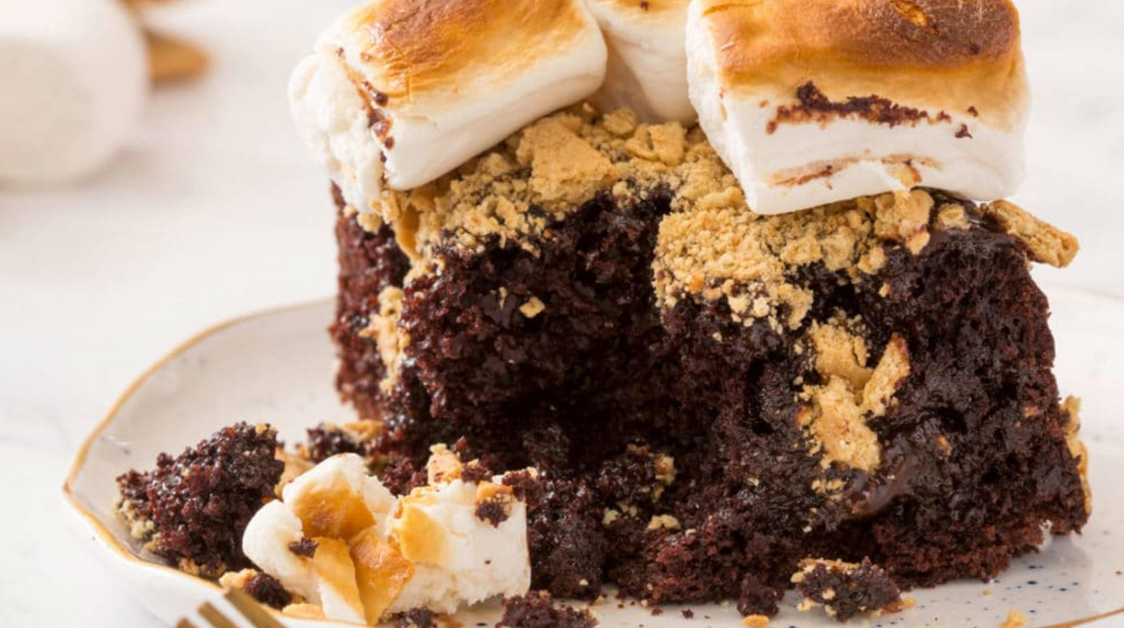 Miss Jones Baking Co's Salted Nutella S’more Cake with marshmallows on top