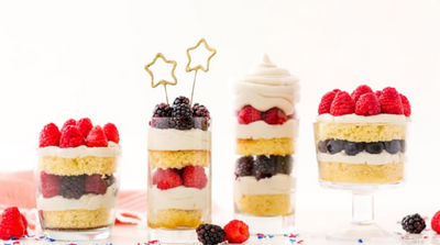 Red, White and Blue Berries and Cream Cake Parfaits