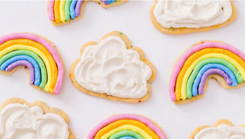 Chewy and Soft Rainbow and Cloud Frosted Confetti Sugar Cookies