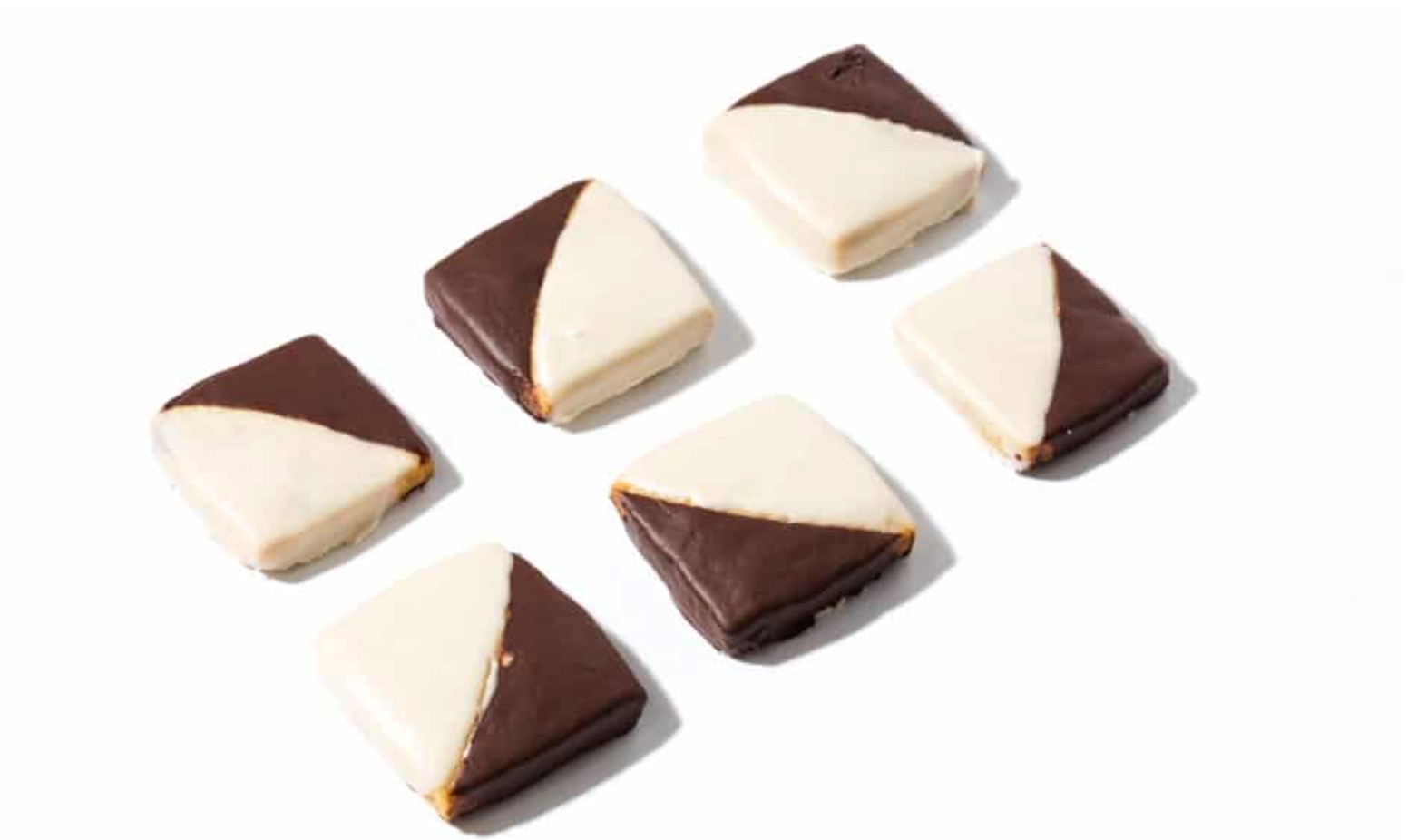 Image of six Miss Jones Black + White Espresso Shortbread Bars